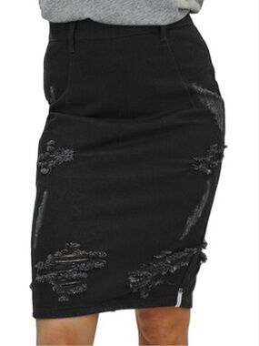 ONE TEASPOON Free Love Pencil Denim Skirt Black Distressed Rips Women’s Size 27